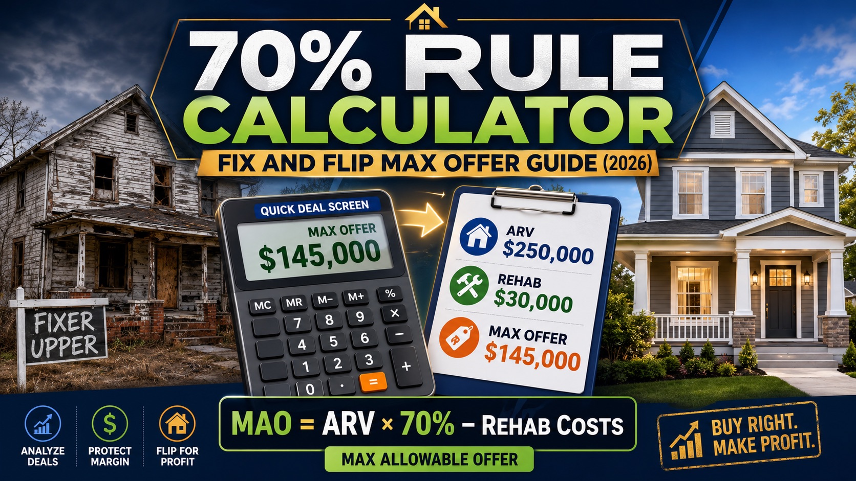 70% Rule Calculator — Fix and Flip Max Offer Guide (2026)