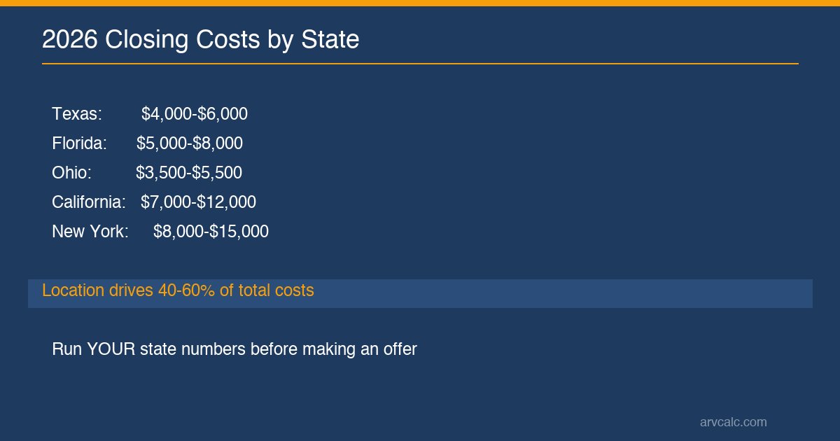 closing costs by state 2026 Texas Florida Ohio California comparison