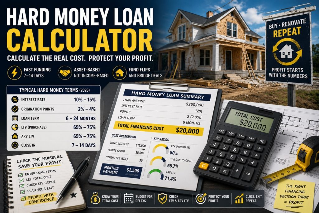 Hard Money Loan Calculator — Costs, Points & Monthly Payments (2026)