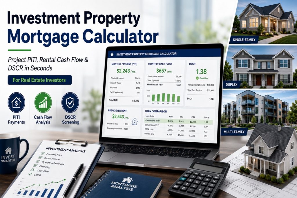 Investment Property Mortgage Calculator: PITI, Cash Flow & DSCR Guide (2026)