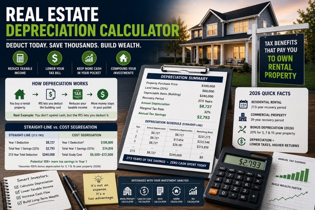 Real Estate Depreciation Calculator: Tax Benefits, Cost Segregation & Write-Offs (2026)