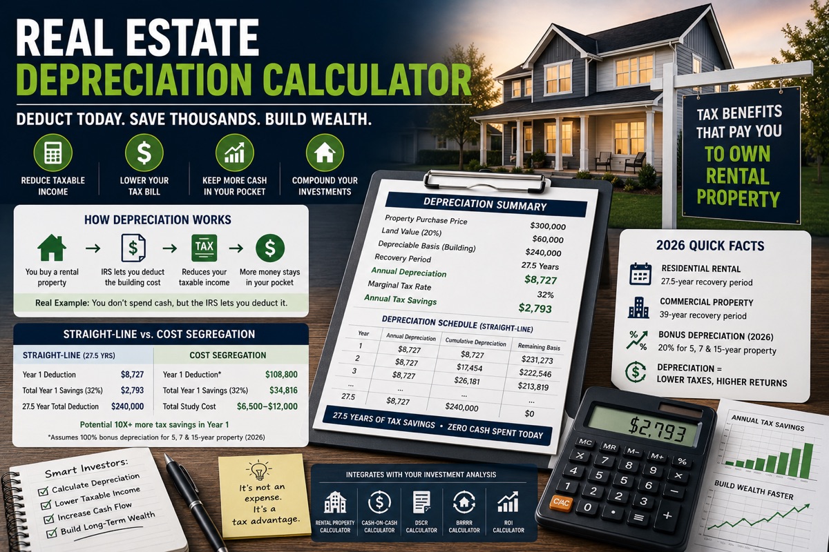Real Estate Depreciation Calculator: Tax Benefits, Cost Segregation & Write-Offs (2026)