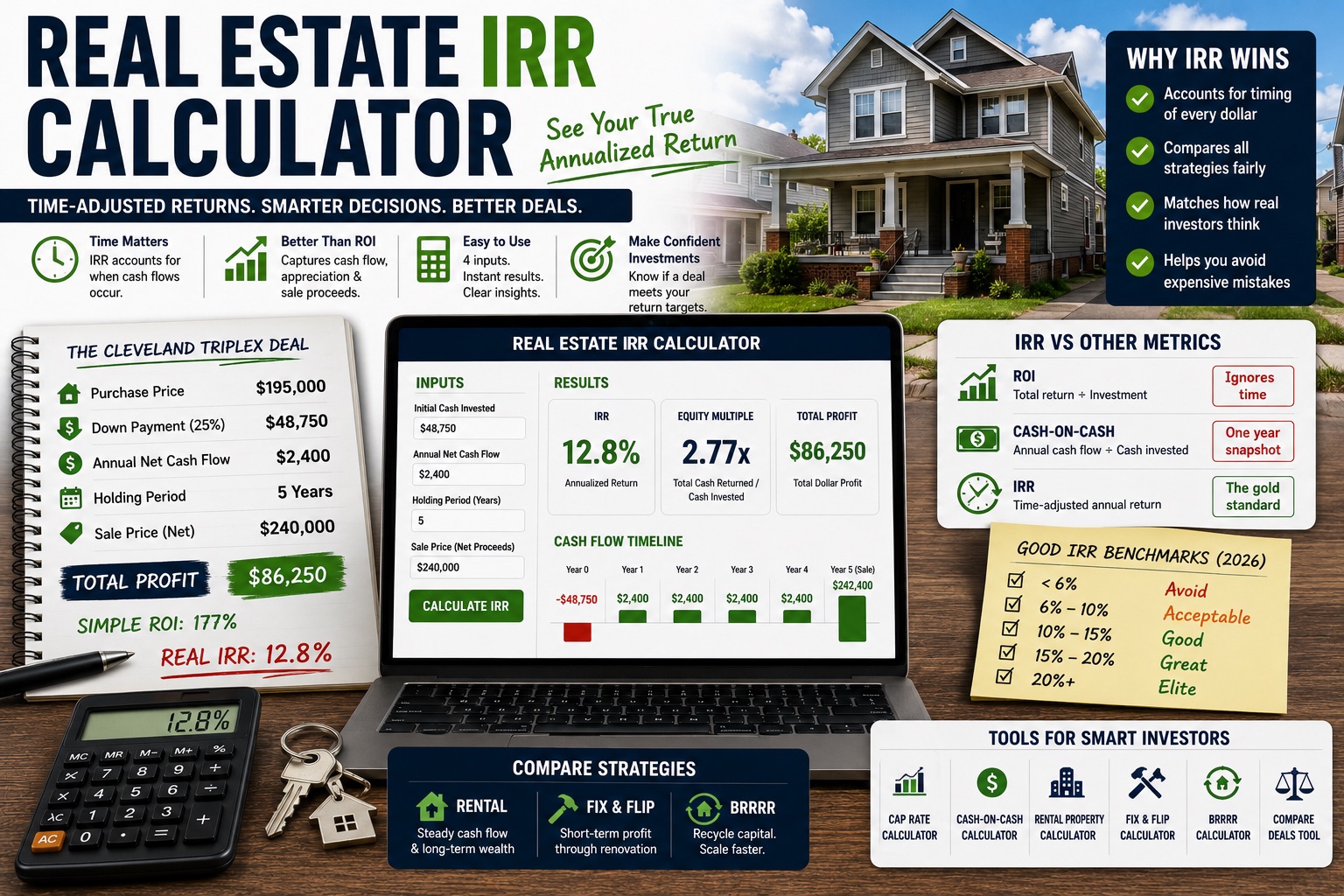 Real Estate IRR Calculator — Investment Return Over Time (2026)