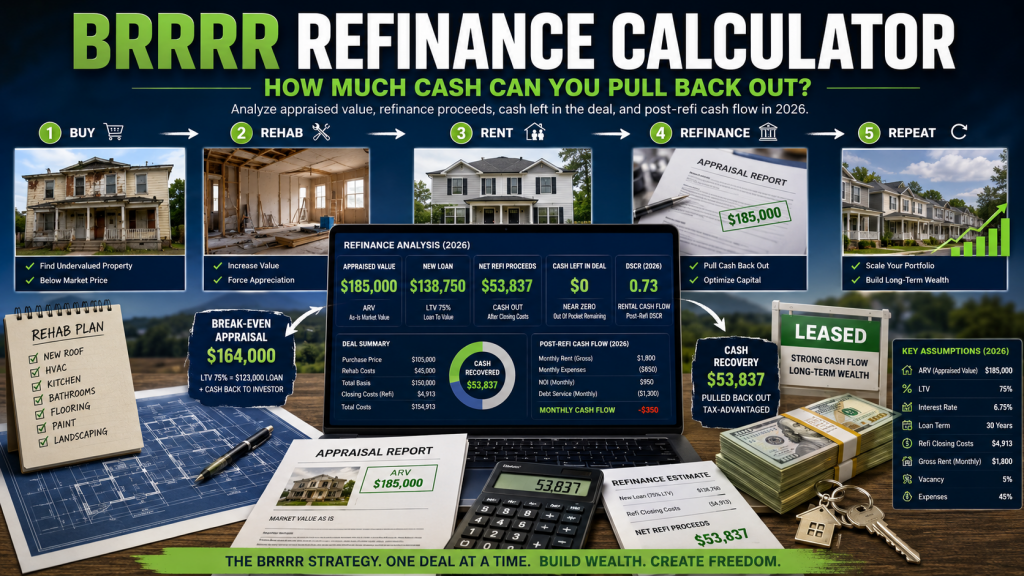 BRRRR Refinance Calculator: Cash-Out Refi Guide (2026)