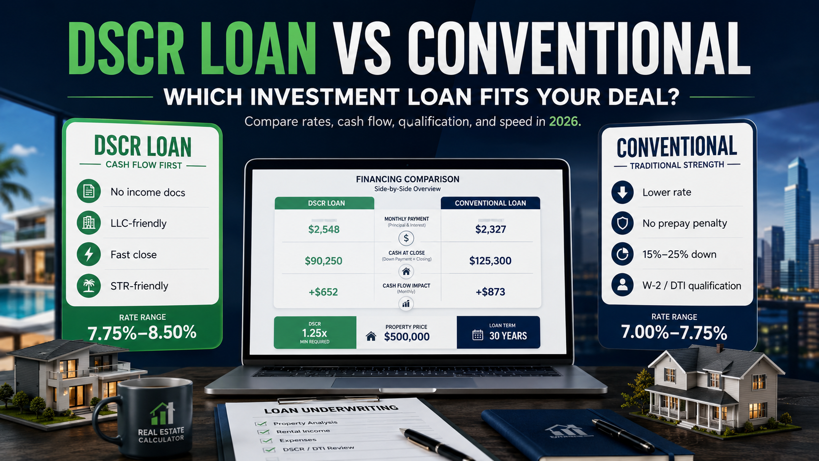 DSCR loan vs conventional mortgage comparison for investment property