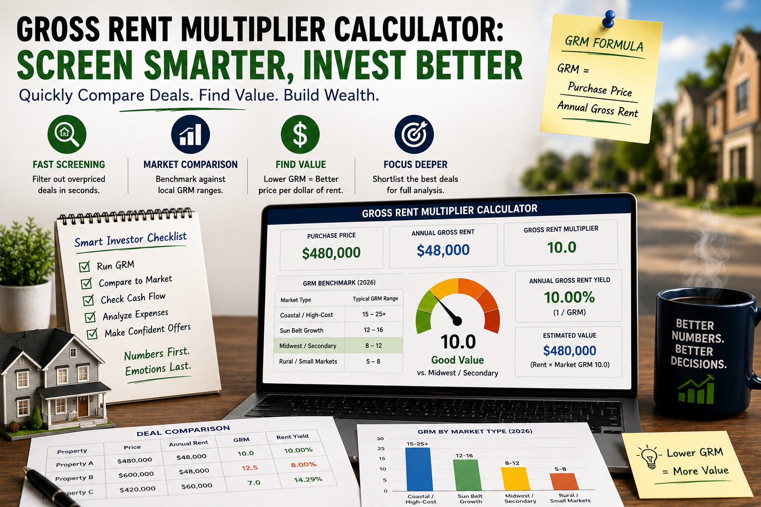 Gross Rent Multiplier Calculator: How to Use GRM to Compare Properties (2026)