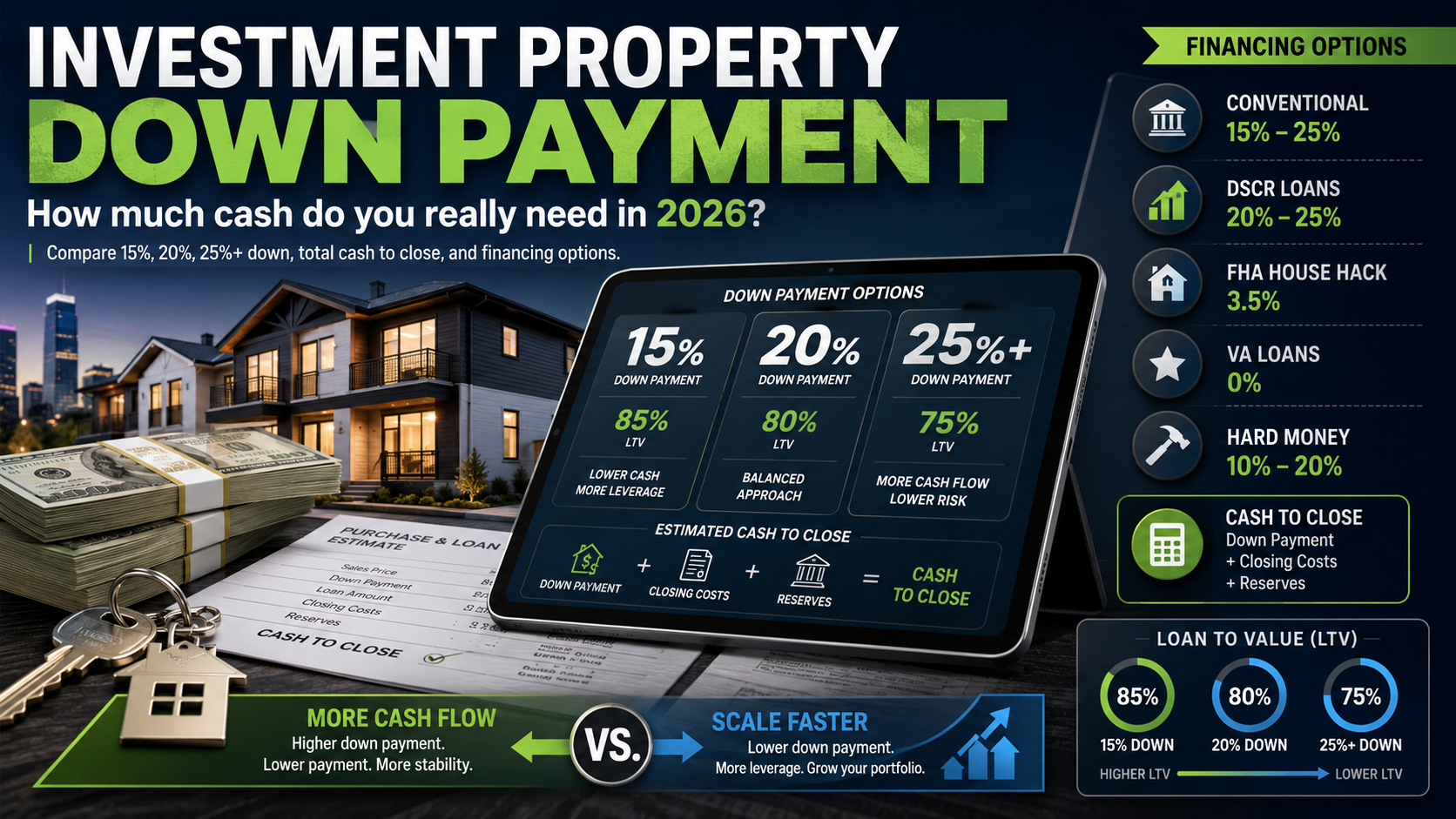 Investment property down payment options compared by loan type