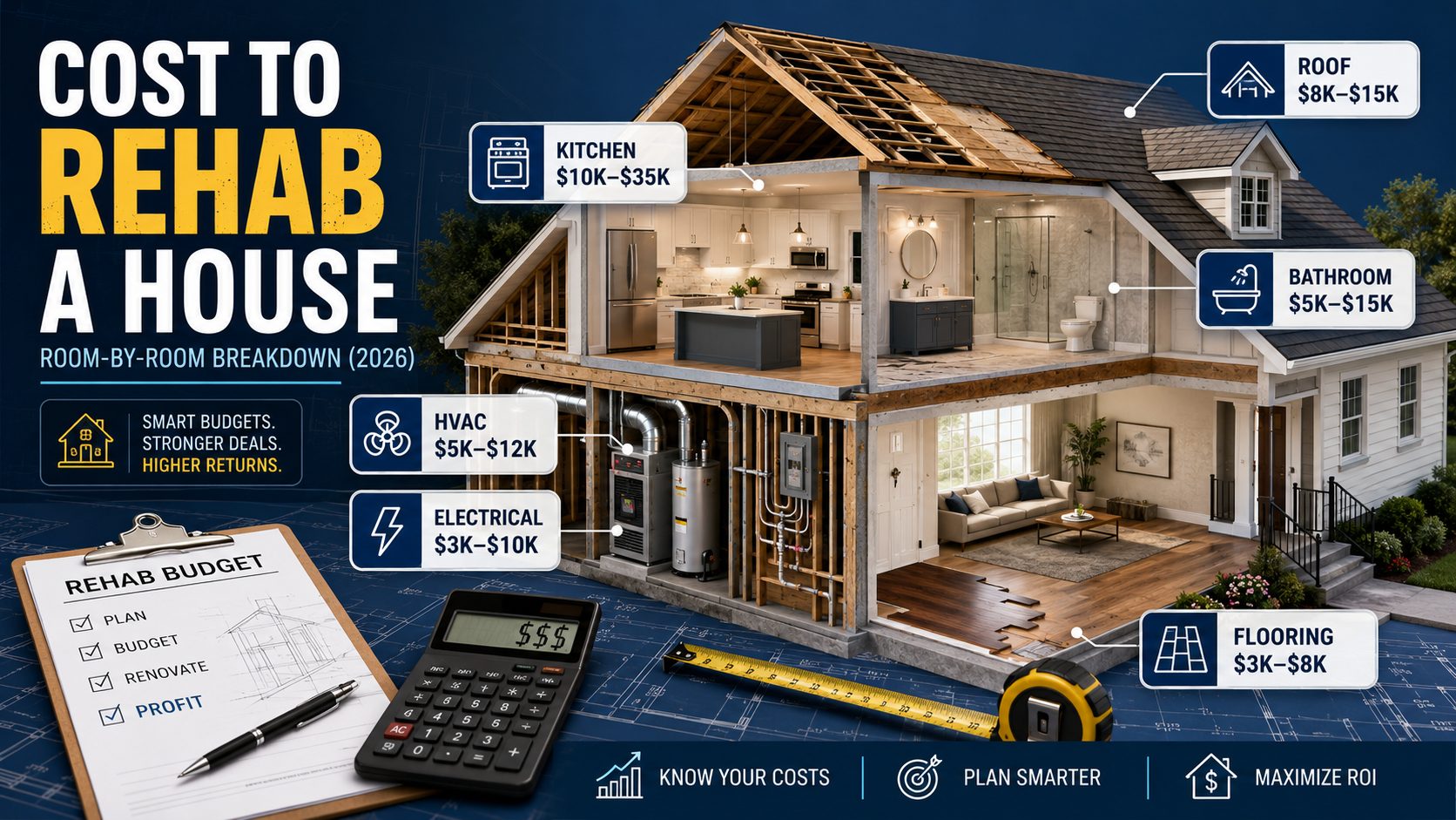 cost to rehab a house showing room-by-room renovation prices for investors