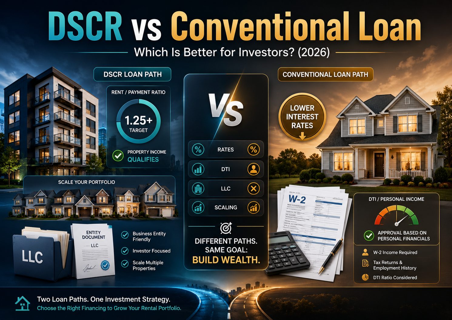 dscr vs conventional loan side by side comparison rates requirements and scaling