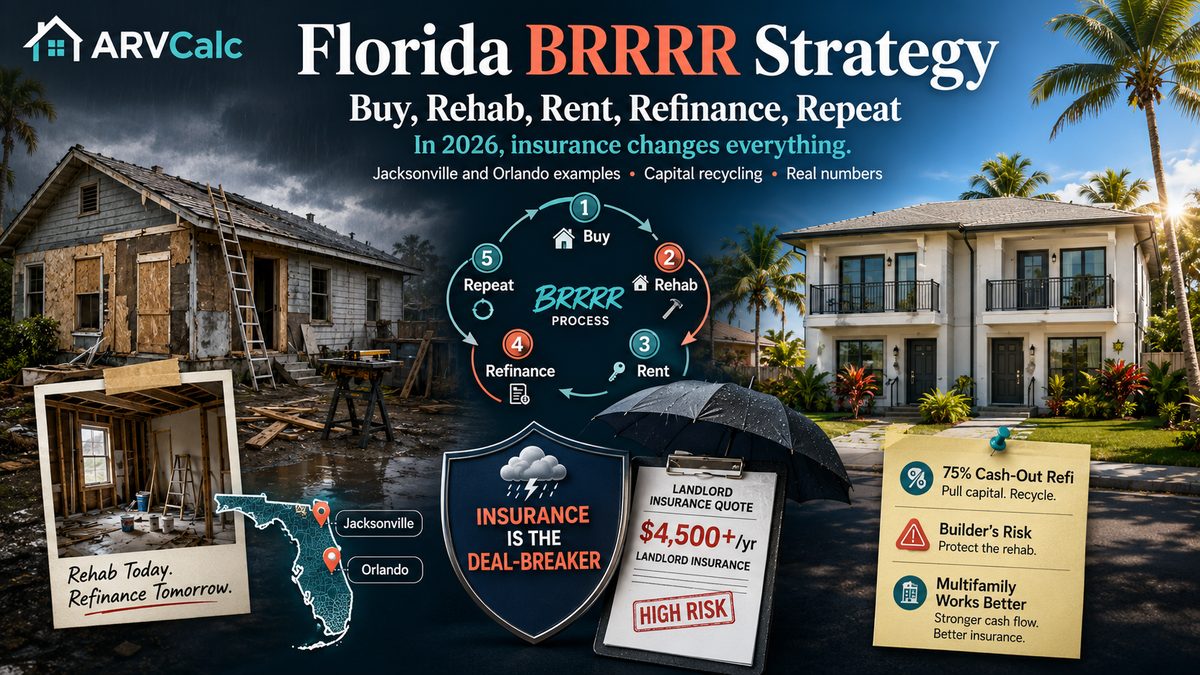 Florida BRRRR strategy showing buy rehab rent refinance repeat cycle with insurance as deal-breaker
