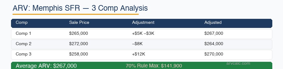 ARV calculator 3 comps → ARV $267K, max offer $141,900