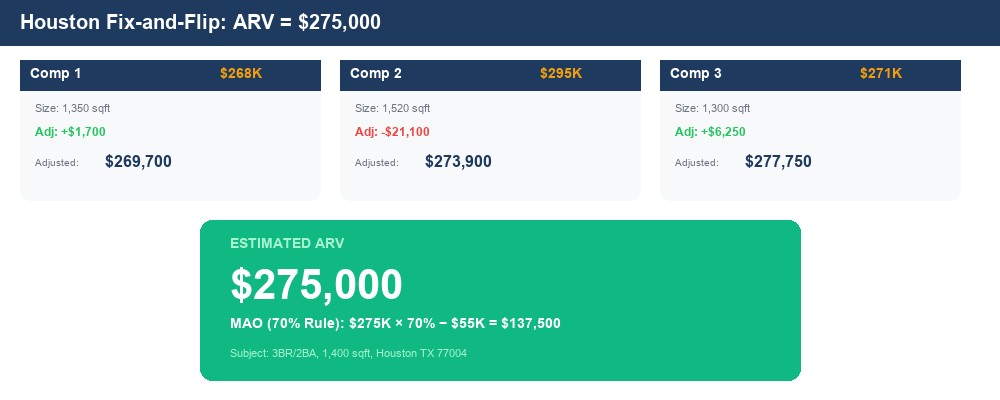 Houston ARV calculation with 3 comps adjusted to 275000