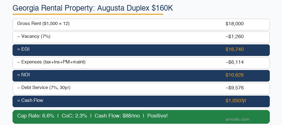 Georgia rental Augusta duplex 160K 6.6% cap rate