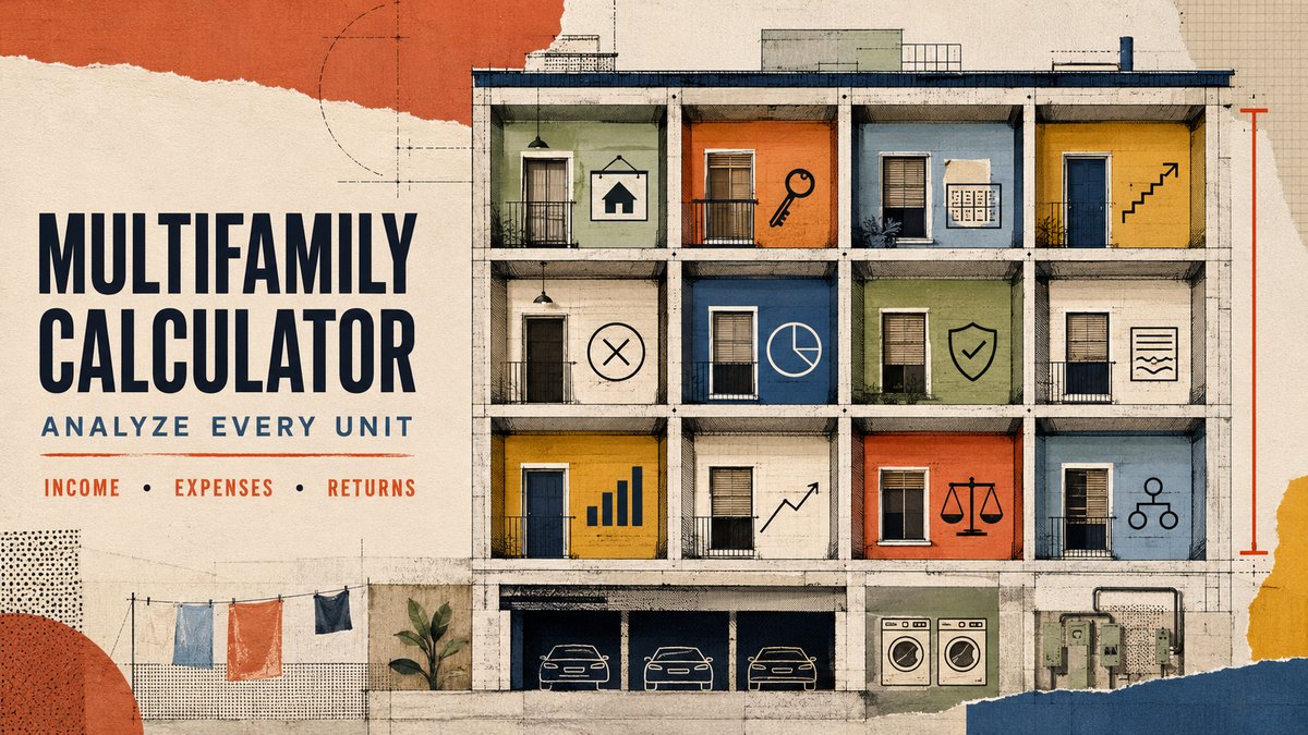 Multifamily property calculator showing apartment building with income expenses and returns analysis per unit