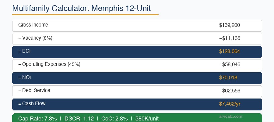 Multifamily calculator Memphis 12-unit example