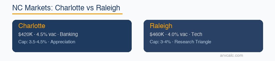 North Carolina rental property Charlotte (banking) vs Raleigh (tech): both appreciation markets