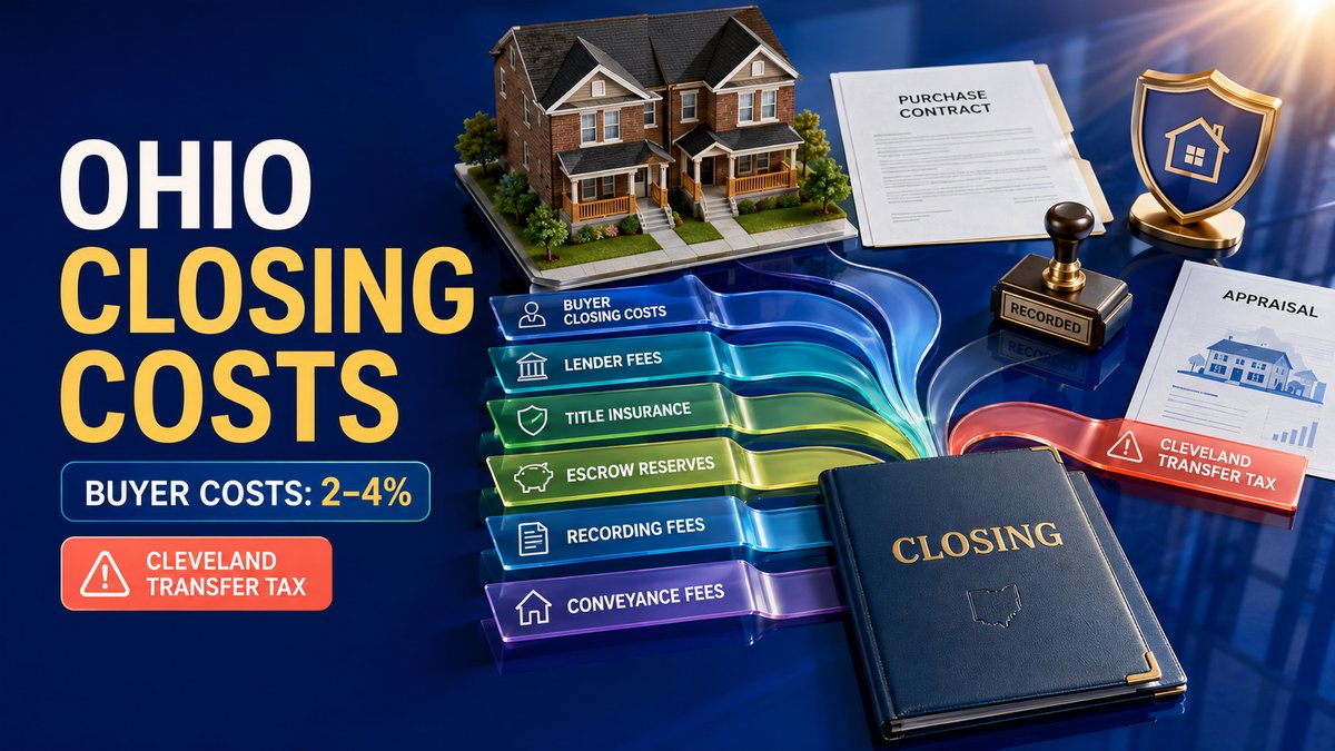 Ohio closing costs for investment property showing buyer costs 2-4 percent with lender fees title insurance escrow reserves and Cleveland transfer tax