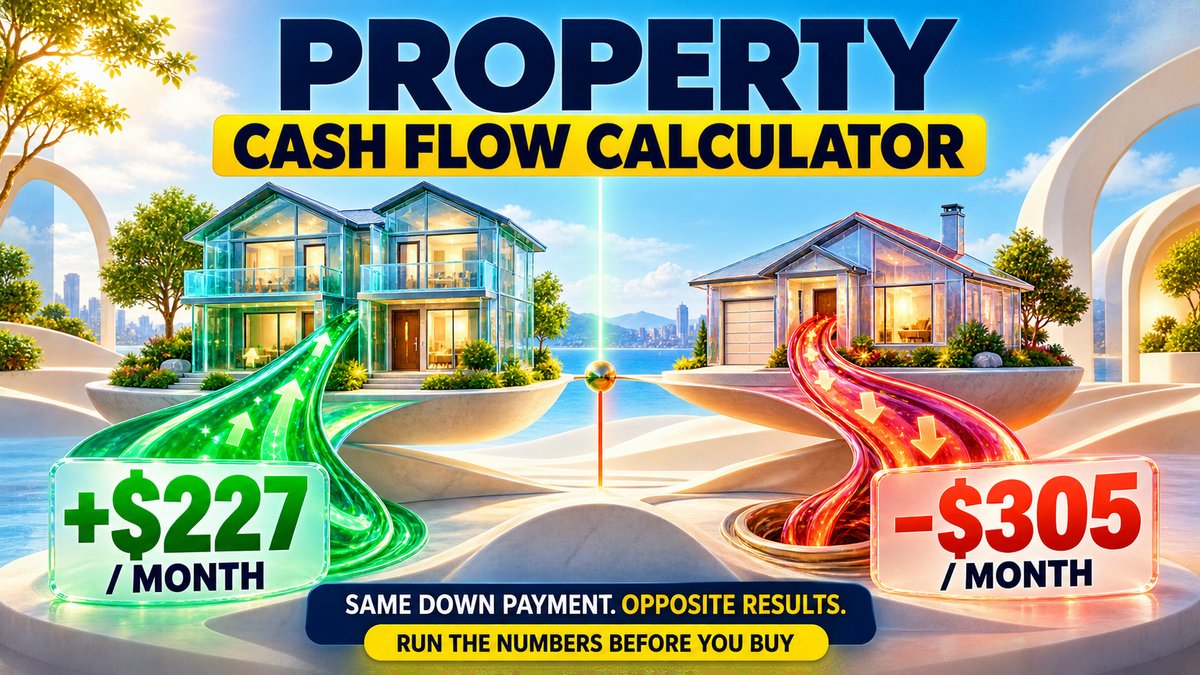 Property cash flow calculator showing Indianapolis duplex positive 227 per month vs Memphis SFR negative 305 per month with rent income expenses mortgage