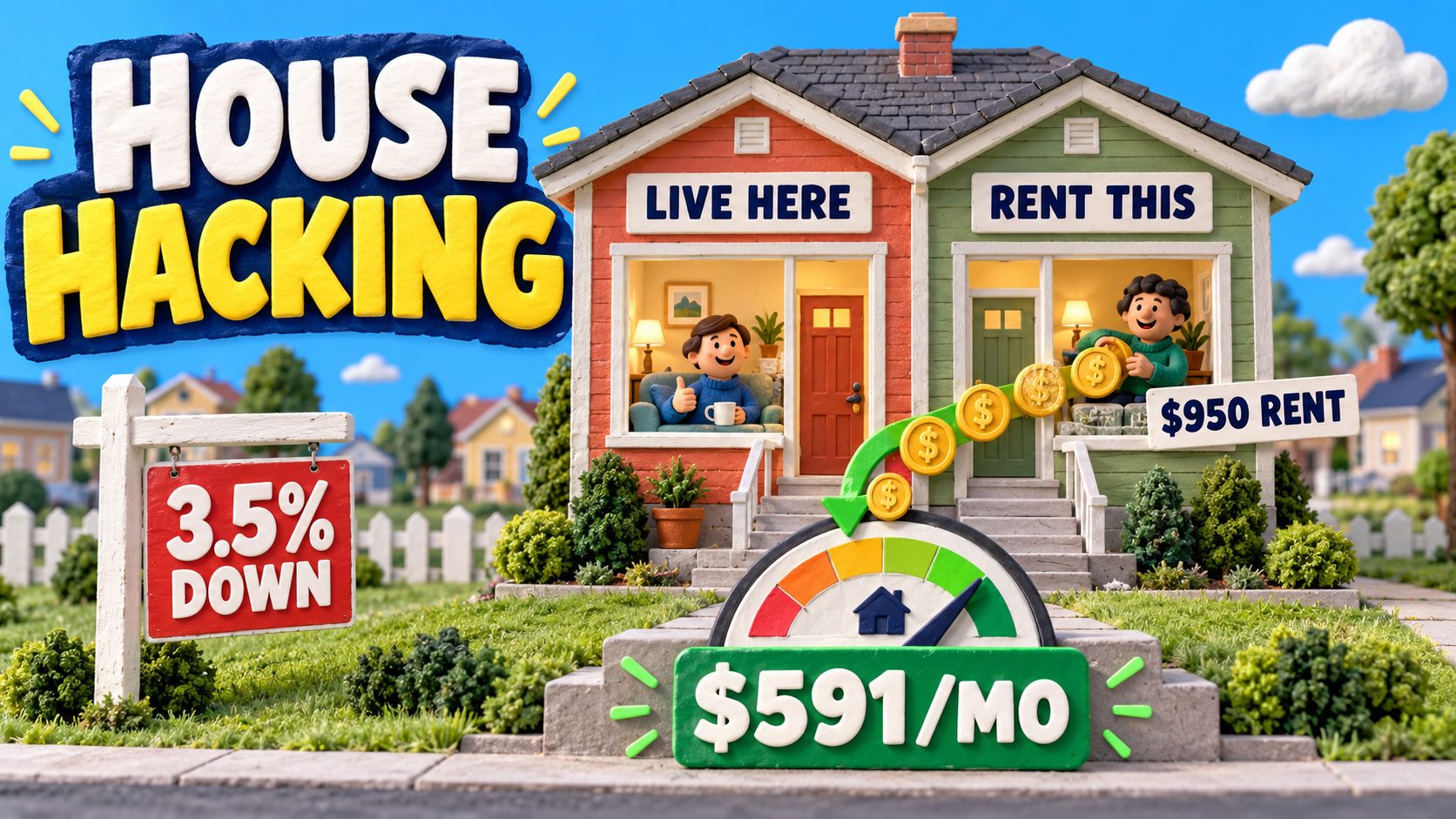 House hacking guide — buy duplex with 3.5% down rent one unit live for 591 per month instead of 950