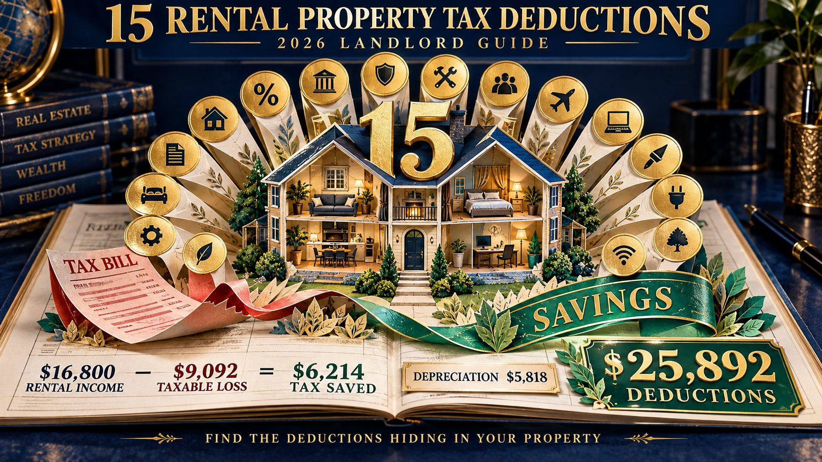 15 rental property tax deductions 2026 — mortgage interest depreciation property tax repairs save 5000-15000 per year